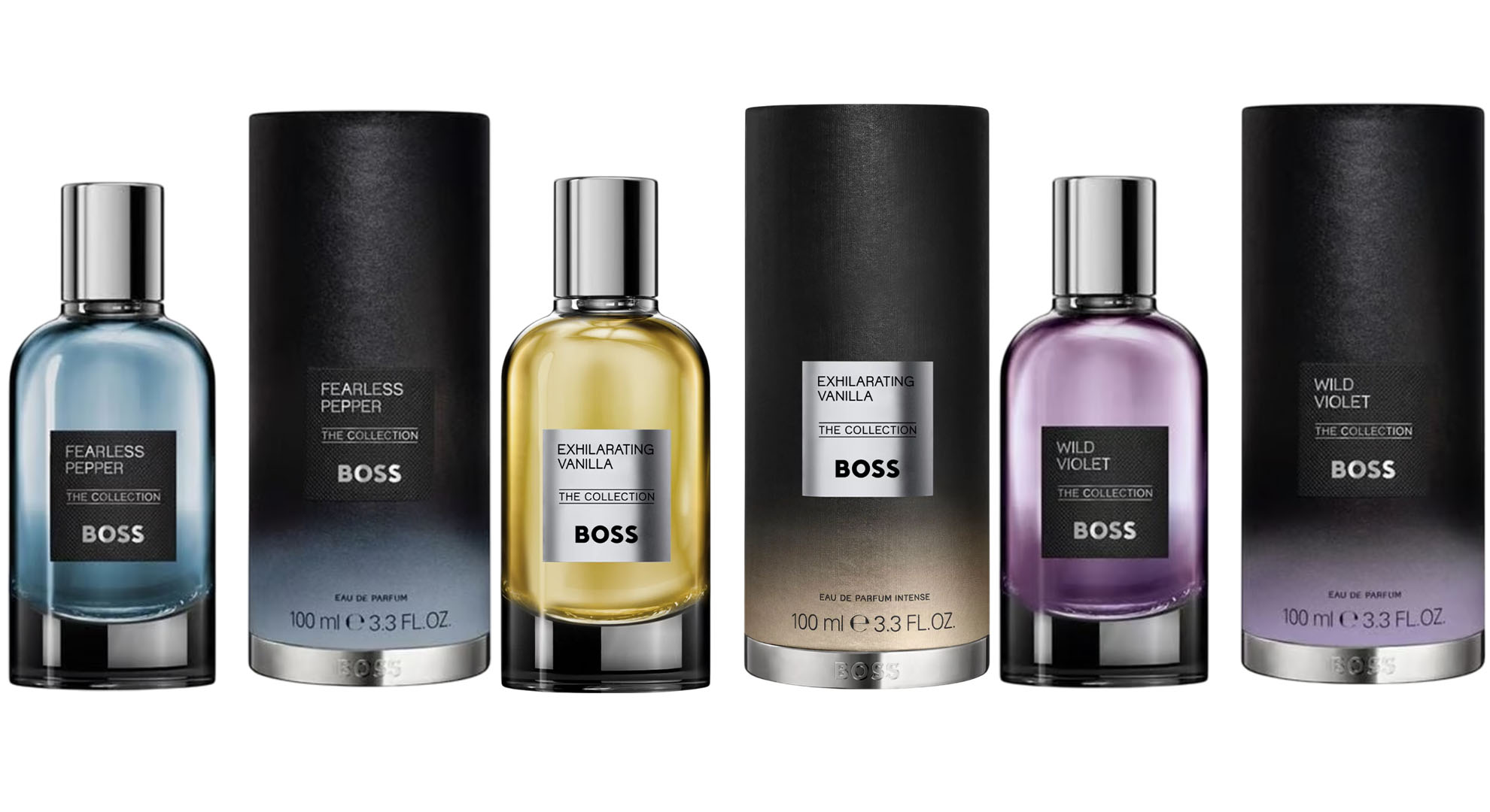 boss the collection new fragrances exhilarating vanilla, fearless pepper, and wild violet